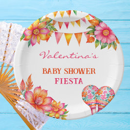 Roze Oranje Bloemen Kleurrijke Fiesta Baby shower Papieren Bordje