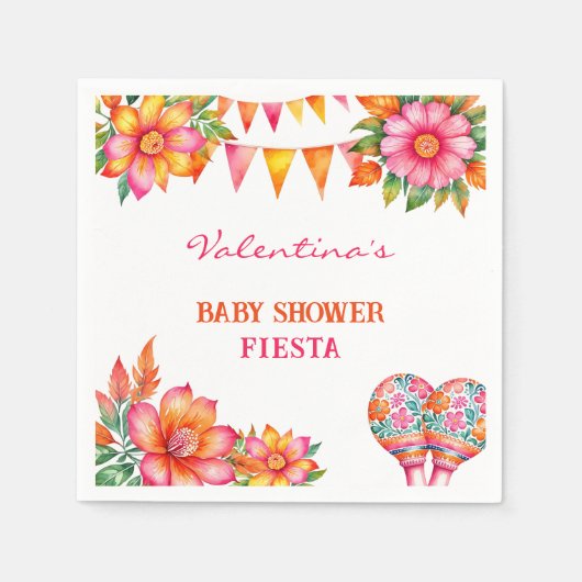 Roze Oranje Bloemen Kleurrijke Fiesta Baby shower Servet (Voorkant)