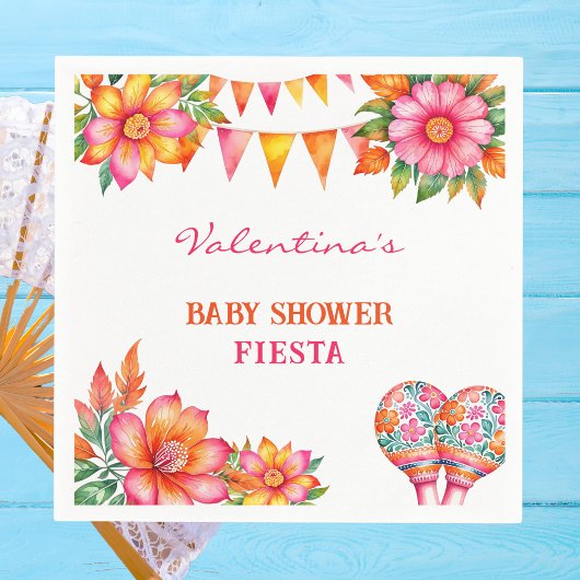 Roze Oranje Bloemen Kleurrijke Fiesta Baby shower Servet