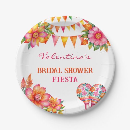 Roze Oranje Bloemen Kleurrijke Fiesta Vrijgezellen Papieren Bordje (Voorkant)