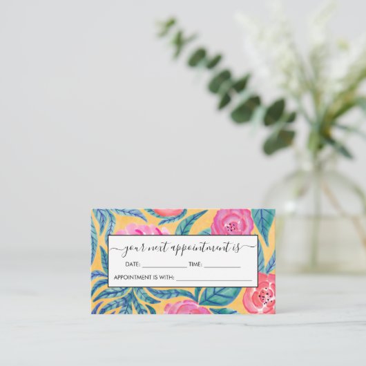 Roze Oranje bloemen laten Waterverf patroon achter Afsprakenkaartje (Staand voorkant)