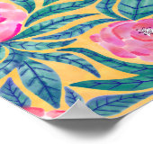 Roze Oranje bloemen laten Waterverf patroon achter Poster (Hoek)