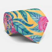 Roze Oranje bloemen laten Waterverf patroon achter Stropdas (Opgerold)