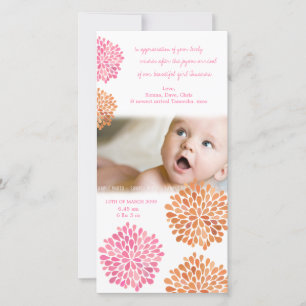 Roze & Oranje Bloemen Nieuwe Baby Bedankkaart