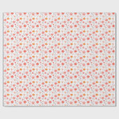 Roze & Oranje Bloemen op Wit Cadeaupapier (Vlak)