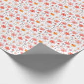 Roze & Oranje Bloemen op Wit Cadeaupapier (Hoek)