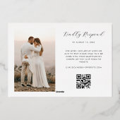 Roze & Oranje Bloemen QR Code Foto Bruiloft Echt Folie Uitnodiging (Achterkant)