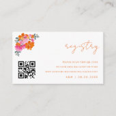 Roze & Oranje Bloemen QR Code Huwelijkscadeau Regi Informatiekaartje (Voorkant)