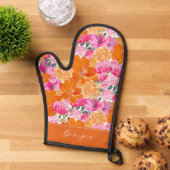 Roze & Oranje Bloemen Waterverf Aangepaste Script Ovenwant (Top down)