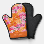 Roze & Oranje Bloemen Waterverf Aangepaste Script Ovenwant (Voorkant / Achterkant)
