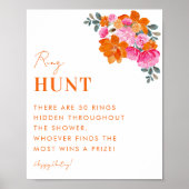 Roze & Oranje Bloemenring Hunt Vrijgezellenfeest t Poster (Voorkant)