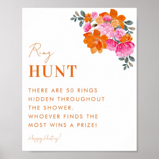 Roze & Oranje Bloemenring Hunt Vrijgezellenfeest t Poster (Voorkant)