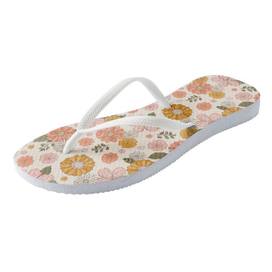 Roze & Oranje Bloementuin Patroon Teenslippers (Schuin)