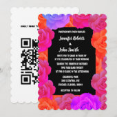 Roze Oranje Bloemig Paars QR Code Roze Bruiloft Kaart (Voorkant / Achterkant)