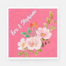 Roze Oranje Bloemige Aquarel Bruiloft