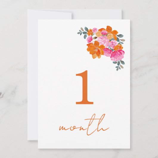 Roze Oranje Bloemige Baby Maandelijkse Mijlpaal Ka Kaart (Voorkant)