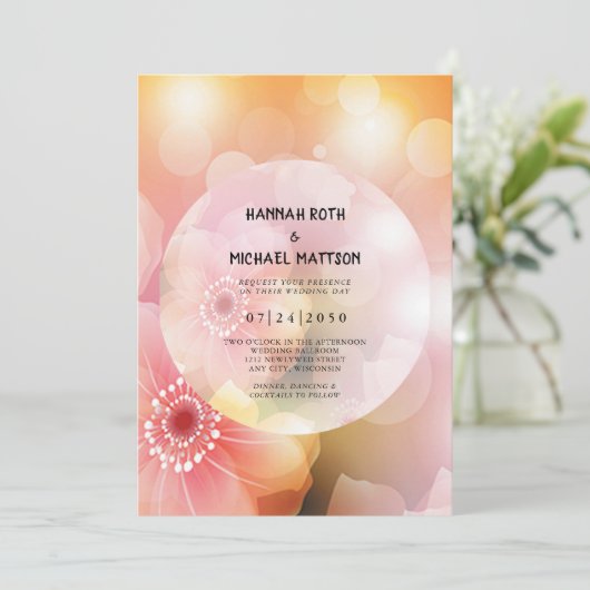 Roze Oranje Bloemige Elegante Romantische Gloed Br Aankondiging (Staand voorkant)