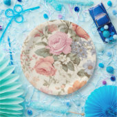 Roze Oranje Bloemige Papieren Bord (Feest)