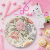 Roze Oranje Bloemige Papieren Bord (Feest)