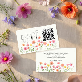 Roze Oranje Bloemige Trouw RSVP QR Code Informatiekaartje