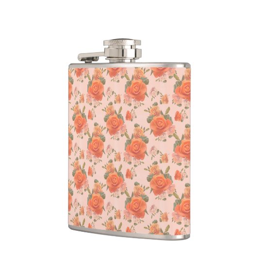 roze oranje bloemmotief trouw lente heupfles (Links)