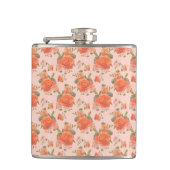 roze oranje bloemmotief trouw lente heupfles (Voorkant)