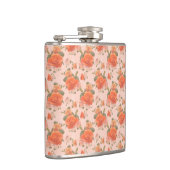 roze oranje bloemmotief trouw lente heupfles (Rechts)