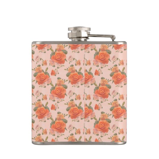 roze oranje bloemmotief trouw lente heupfles (Achterkant)