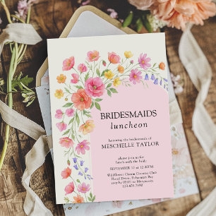 Roze Oranje Bloemrijke Boog Bruidsmeisjes Lunch Kaart