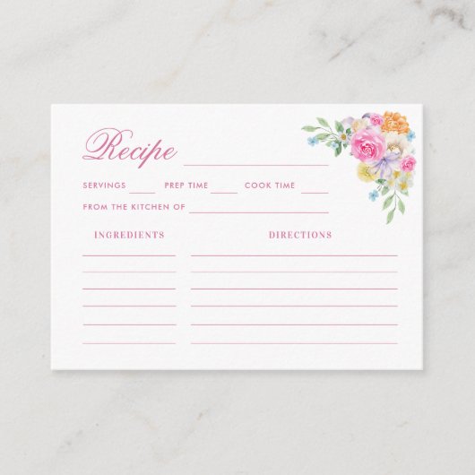 Roze & Oranje Bloemstuk 'Recept Delen' Bruidsfeest Informatiekaartje (Voorkant)