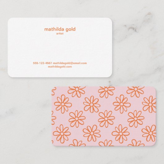 Roze Oranje Boho Cute Girly Minimalist Simple Visitekaartje (Voorkant / Achterkant)