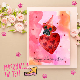 Roze Oranje Boxer Valentijnsdag Gift Dog Feestdagenkaart