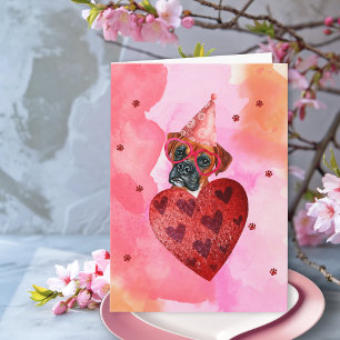 Roze Oranje Boxer Valentijnsdag Gift Dog Kaart