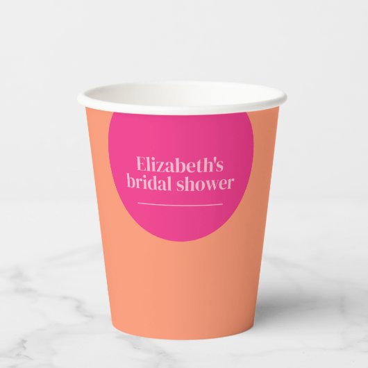 Roze & Oranje Bruidsdouche Papieren Bekers (Voorkant)