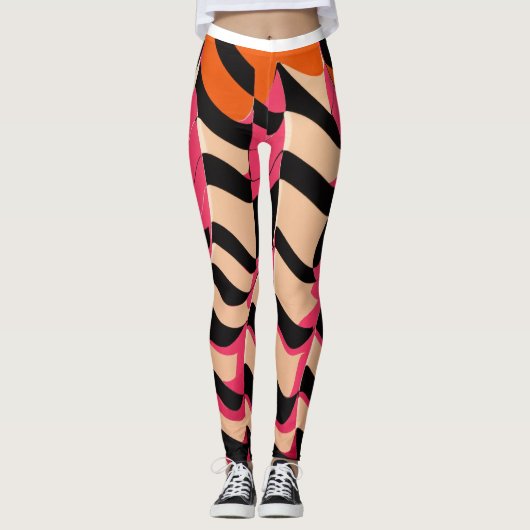 Roze & Oranje Checkerboard Patroon Leggings: Vet Leggings (Voorkant)