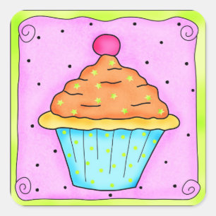 Roze Oranje Cherry Cupcake Sticker