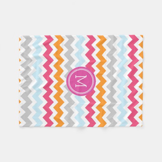 Roze Oranje Chevron Pattern Monogram Blanket Fleece Deken (Voorkant (Horizontaal))