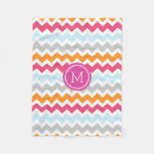 Roze Oranje Chevron Pattern Monogram Blanket Fleece Deken (Voorkant)
