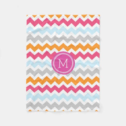 Roze Oranje Chevron Pattern Monogram Blanket Fleece Deken (Voorkant)