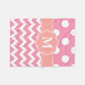Roze Oranje Chevron Stippen Monogram Blanket Fleece Deken (Voorkant (Horizontaal))