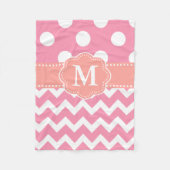 Roze Oranje Chevron Stippen Monogram Blanket Fleece Deken (Voorkant)