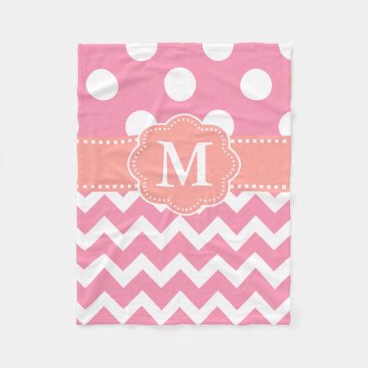 Roze Oranje Chevron Stippen Monogram Blanket Fleece Deken (Voorkant)
