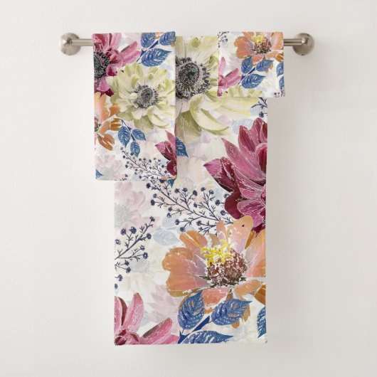  roze oranje chrysanthemum bad handdoek (Insitu)