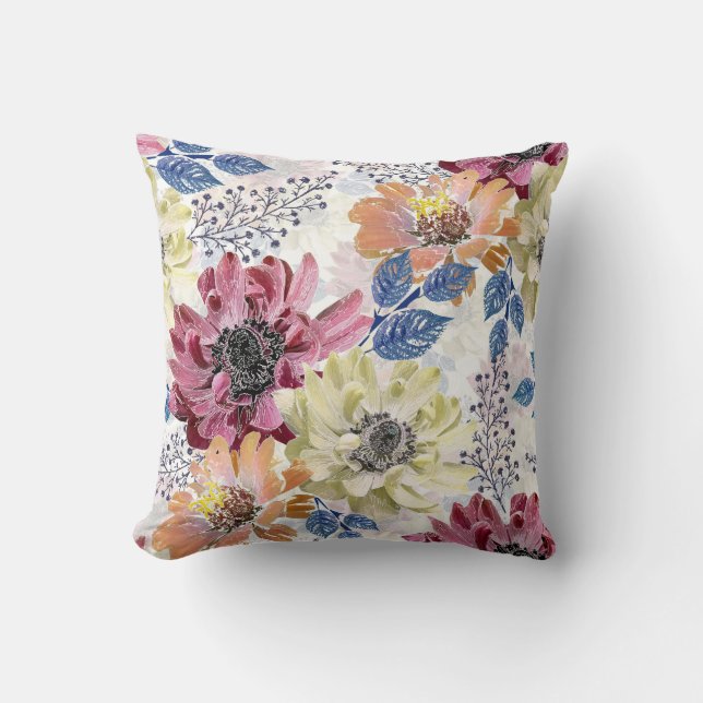  roze oranje chrysanthemum kussen (Voorkant)