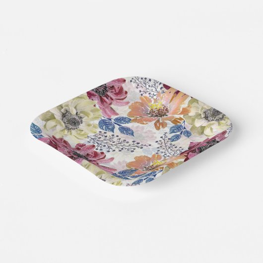 roze oranje chrysanthemum papieren bordje (Gebogen)