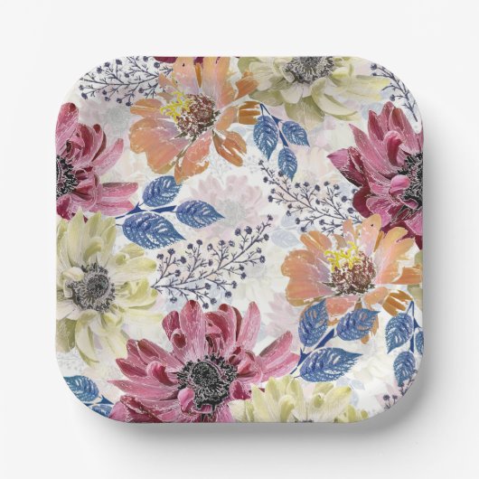  roze oranje chrysanthemum papieren bordje (Voorkant)