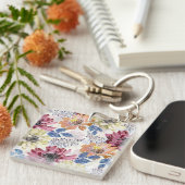 roze oranje chrysanthemum sleutelhanger (Voorkant Rechts)