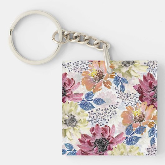 roze oranje chrysanthemum sleutelhanger (Voorkant)