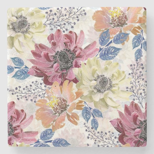 roze oranje chrysanthemum stenen onderzetter (Voorkant)