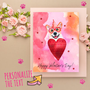 Roze Oranje Corgi Valentijnsdag Gift Dog Feestdagenkaart
